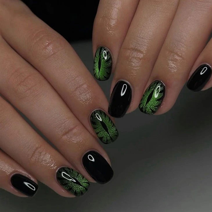 Tsaus Khawv koob Emerald Cat Qhov Muag Halloween Nias Rau Nails